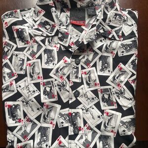 Men's Black and White Playing Card Print Shirt
